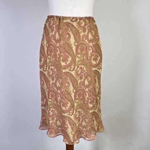Finity Naturals 100% Silk Boho Skirt Midi Length Size 4 Paisley Yellow/Pink - Picture 1 of 14